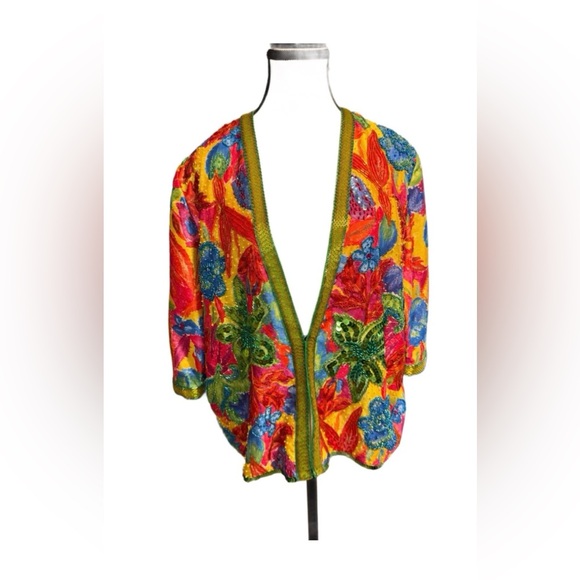 Diane Freis Jackets & Blazers - Diane Freis Original Beaded Cardigan Jacket  Floral Glam Evening 1980’s 1990’s